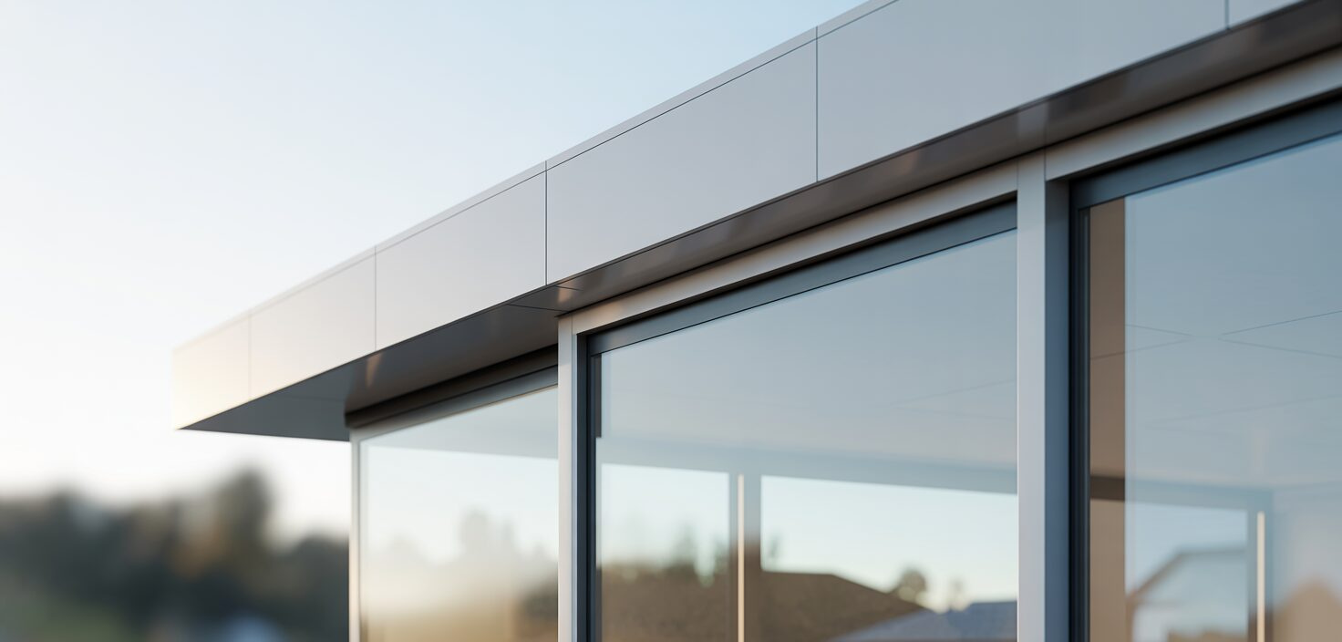 Aluminiumfönster med stora glasytor i minimalistisk design.