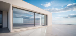 Nyinstallerat fönster på ett modernt hus i solljus, med fokus på ren design.